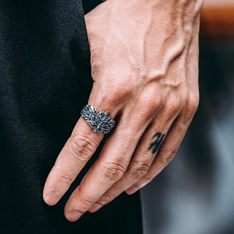 Adjustable Open Ring Men Vintage Golden Garuda Bird Design Geometric Statement Plated Unisex Jewelry