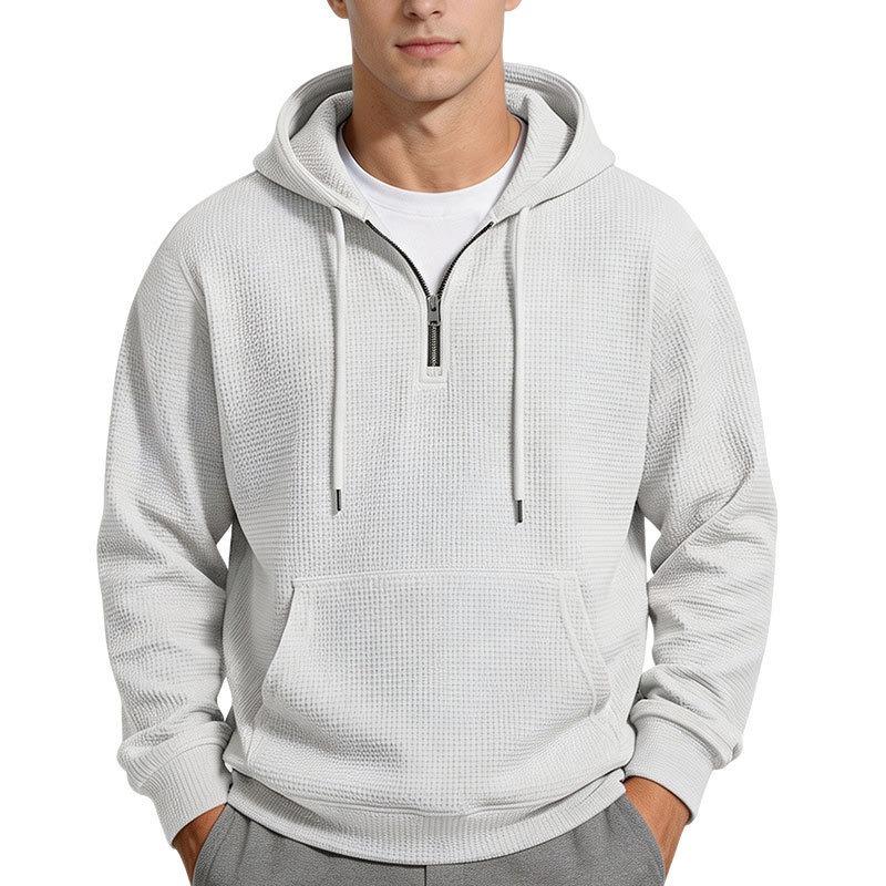 Men S Solid Color Waffle Hooded Half Zip Long Sleeve Pullover Sweatshirt
