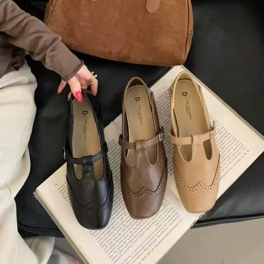 Retro Bottom Buckle with Shallow Mouth Single Shoes Women's Autumn New Small Leather Shoes British Mary Jane Shoes