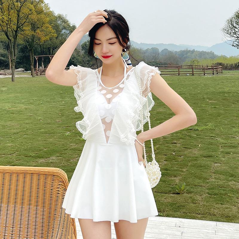 Women's 2025 Autumn/Winter Conservative Plus Size One-Piece Skirt-Style Swimsuit with Boxer Shorts