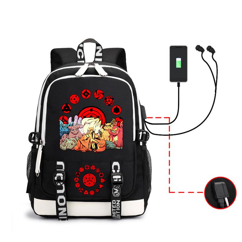 Anime Backpack Fashion Street Trend Men S Large Capacity Usb Headphones Computer Bag Naruto
