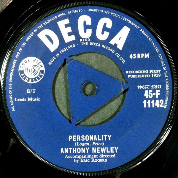 

7inch Record ANTHONY NEWLEY - Personality / My Blue Angel 45F11142 Decca 1959 UK Pop Used