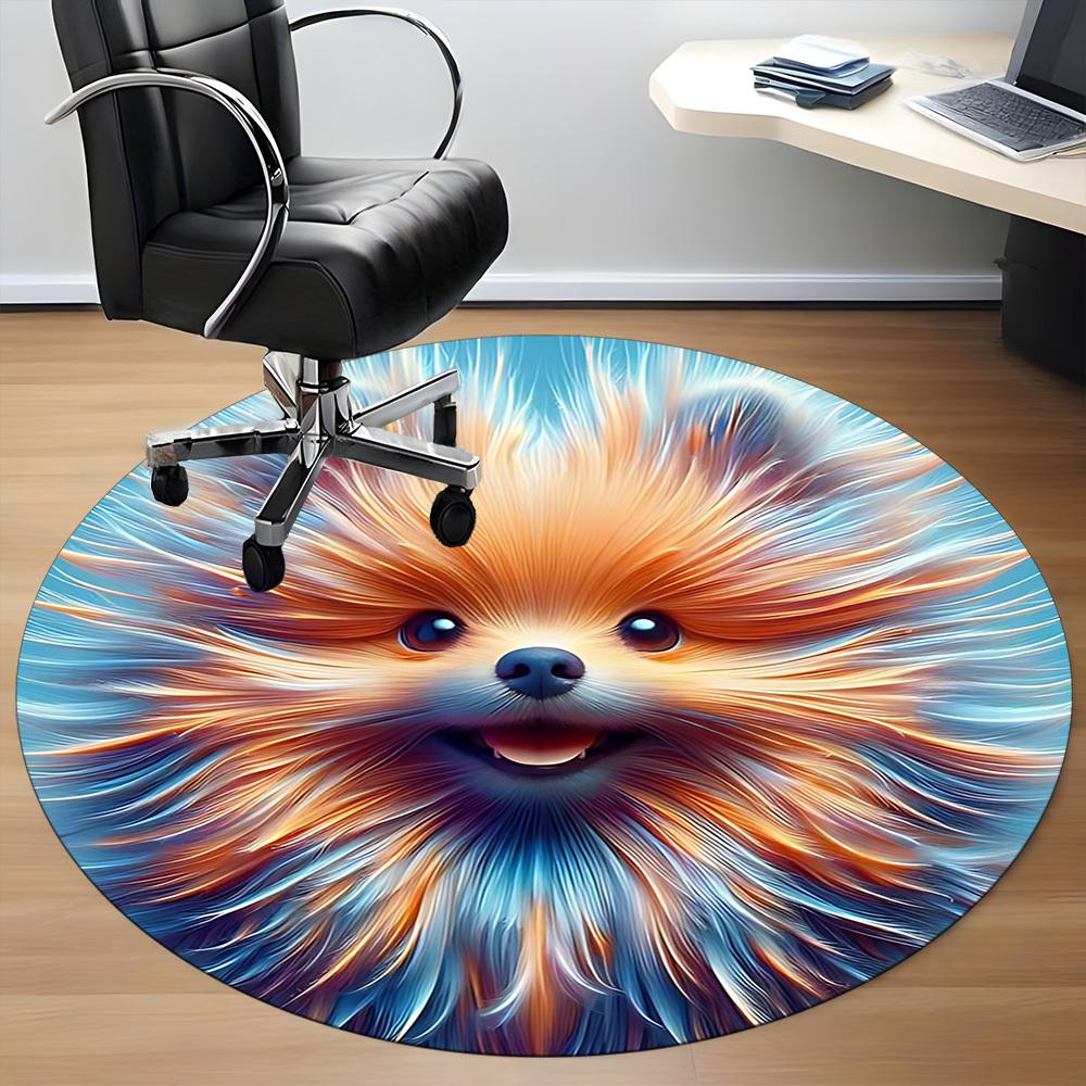 1pc Pomeranian Art Carpet for Office Non-Slip, Round Carpet, Soft & Comfortable, Carpet for Office, Lightweight Round Floor Mat