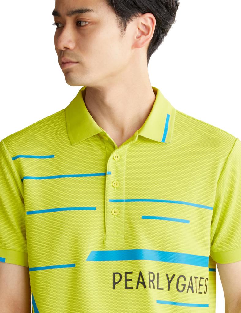 Polo Shirt and Golf 5 [PEARLY GATES] Men's Short-sleeved (multi-logo Pattern, Moisture-wicking Quick-drying) / / 053-4160405 130_Lime [L]