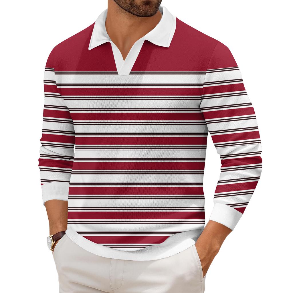 Pánské ležérní módní tištěné klopové pletené spodní tričko s dlouhým rukávem