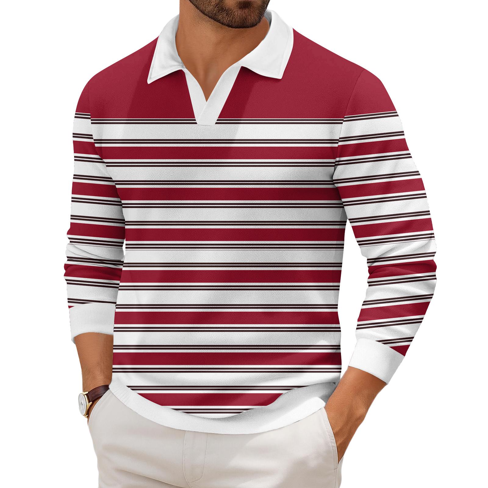 

Мужская повседневная модная трикотажная рубашка с длинным рукавом и принтом на лацкане S красный