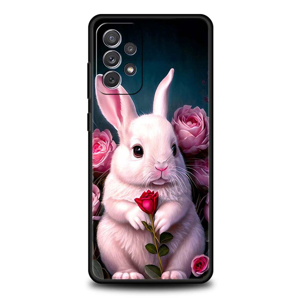 A Cute Rabbit With A Purple Hat Phone Case for Samsung Galaxy A15 A14 A25 A54 A34 A51 A71 A72 A73 A32 A52 A52S A21S 5G TPU Shell