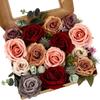 Artificial Flower Box Set Autumn Silk Flowers Rose Faux Flowers with Stems for DIY Bridal Wedding Bouquets Centerpieces