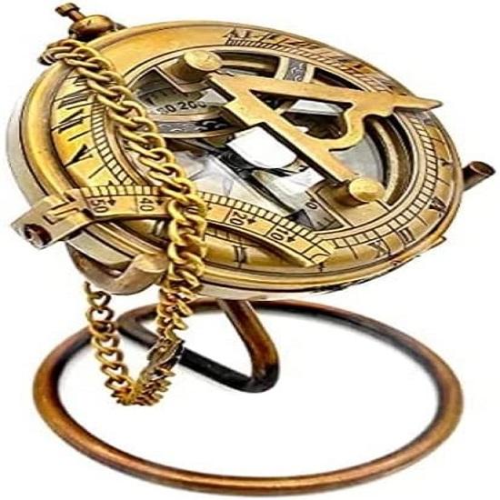 Nautischer Sonnenuhr-Kompass aus Messing, 7,62 cm, mit Präsentationsständer, aufschiebbarer Kompass, Antik-Finish, Sonnenuhr-Geschenke für Geburtstage, Muttertag usw.