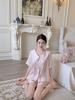 New French Ice Silk Pajamas for Women, Summer Short-Sleeve Lace Lace Fresh Girlish Solid Color Homewear Set