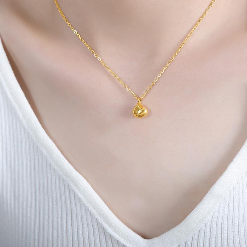 Japan And South Korea Niche Small Water Drop Pendant Necklace Versatile Titanium Steel Necklace Titanium Steel Collarbone Chain Girls Jewelry
