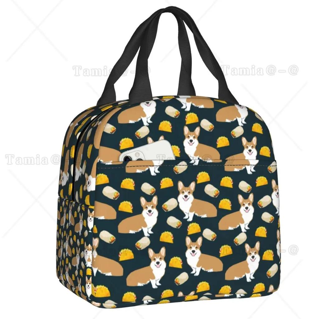 Coffee Welsh Corgi Dog Resuable Lunch Boxes Women Waterproof Cooler Thermal Food Insulated Lunch Bag Kids School Children