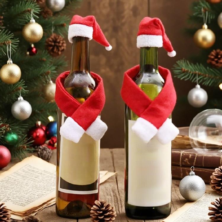 Festival Flaschenhüllen Kollektion 12 Stück Weihnachts-Schal Hut Dekorationen Vliesstoff Sicher für Kinder Tischplatte Feiertags-Styling