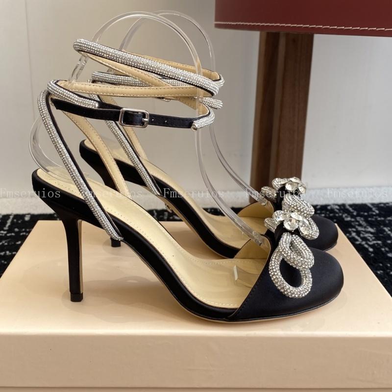 

New Women High Heel Sandals Round Toe Ankle Strap Bow Rhinestone Flower Elegant Pumps Sweet Sexy Party Dress Shoes Summer 35