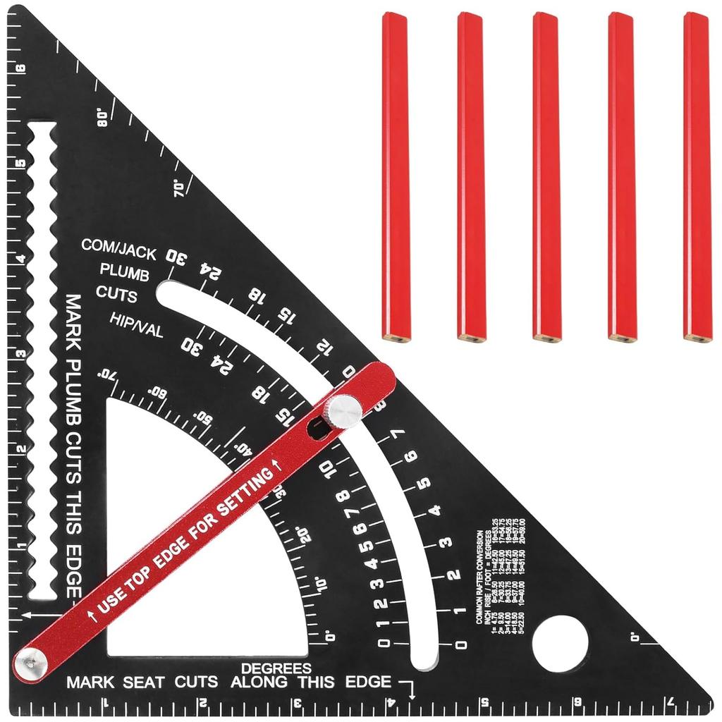 7 Inch Carpenter Square, Woodworking Triangle Ruler Set, CNC Aluminum Alloy Framing Square, Adjustable Angle Carpentry Triangle Ruler, Multifunction