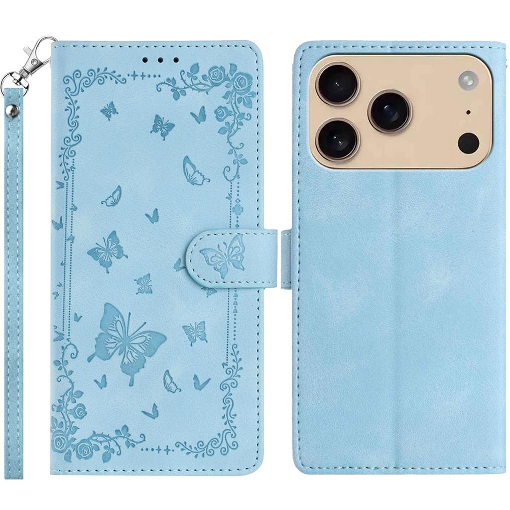 For iPhone 17 Pro Max Case Garden Imprinted PU Leather Wallet Phone Cover with Wrist Strap