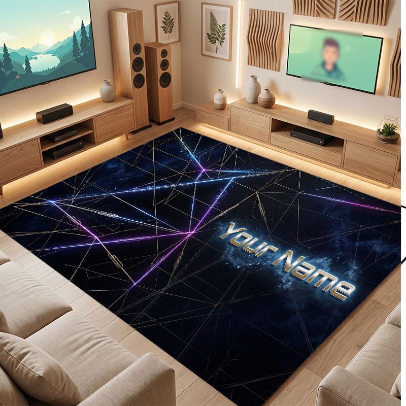 Neon Colorful Theme Crystal Velvet Floor Rug Personalized Custom Name Text Warm Carpet Home Decoration