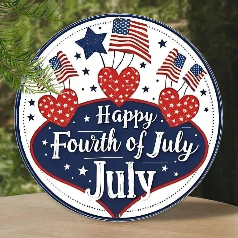 Vintage Patriotic 4th July Aluminum Tin Sign, American Flag Wall Art Decor for Home Bar Garage Man Cave, Durable Metal Plaque