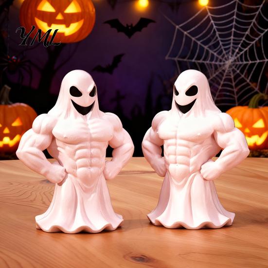 3D Printed Statue Buff Ghost Figurine, Funny Muscle Desktop Interesting Decor Ornament, Spooky Halloween Decor, Novelty Home Tabletop Decoration