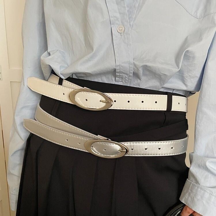 Modischer Damen Gürtel im koreanischen Stil mit unregelmäßiger ovaler Metallschnalle für Kleider und Hosen