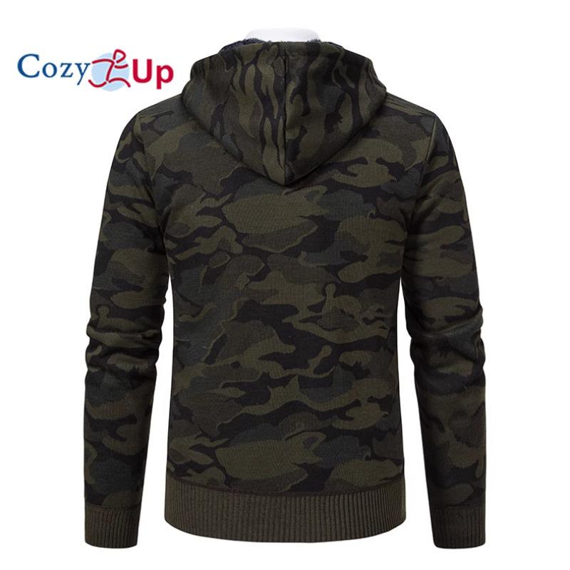 Cozy Up Men's Cardigan Jacket Hooded Sherpa Cashmere Casual Camouflage Thickened Warm