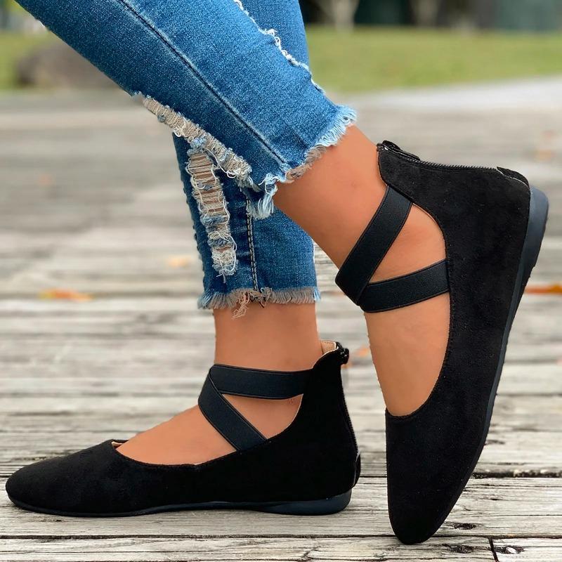 Women's Hollow Flock Flat Shoes Round Toe Shallow Thin Soft Sole Shoes Solid Color Casual Shoes Elegant Office Ladies Footwear