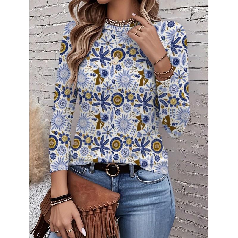 Womens Round Neck 3D Dinosaur Print Tee - Casual Fit 7/8 Sleeve 2025