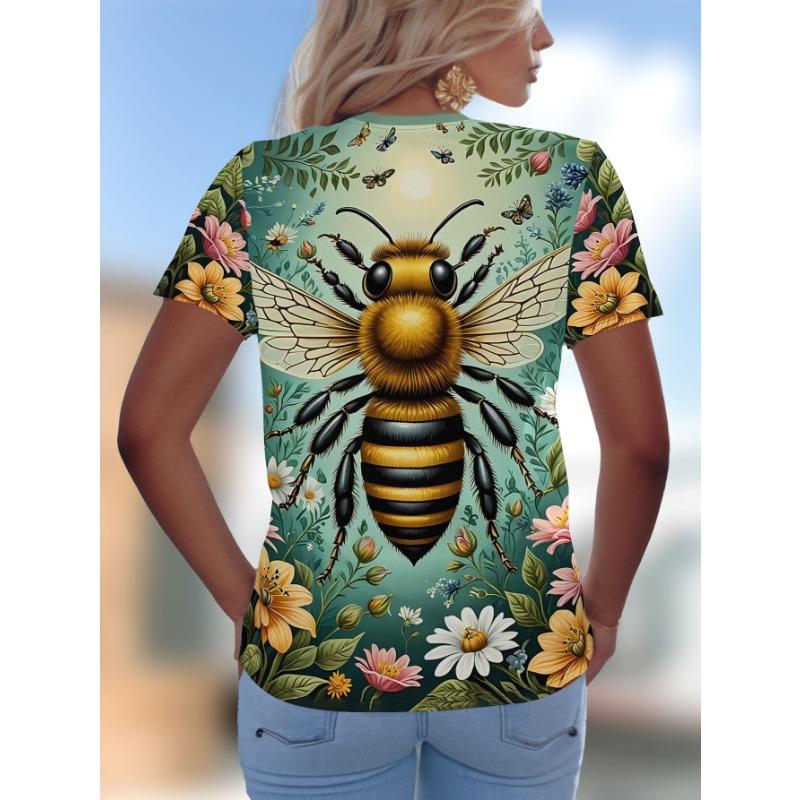 Large size women's 2026 new 3D printed V-neck short sleeved T-shirt, comfortable, loose and versatile casual top