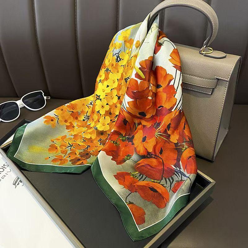 Luxury Silk Scarfs Square Scarf Korean Fashion Kerchief Popular Silk Scarves Bandanna Wraps Scarf Decoration Shawl 70*70Cm