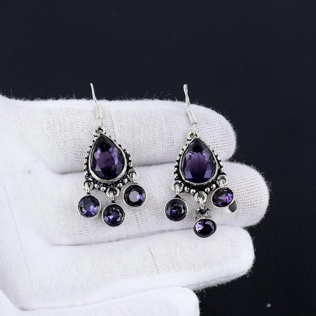 Amethyst Earrings, Gemstone Earring, Antique Amethyst Gemstone Silver Earring, 925 Solid Silver Gemstone Jewelry, Gemstone Earring For Her