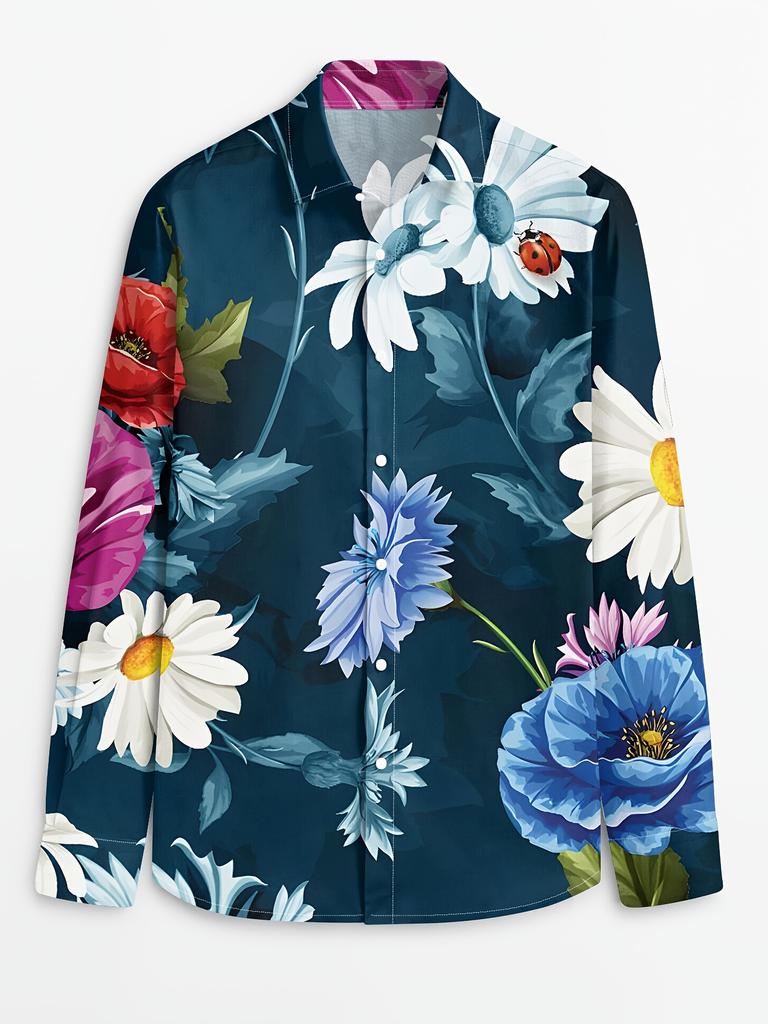 Men's Fashion Printed Shirt Floral Print Fashion Print Men's Casual Button- Long Sleeve Shirt, Spring-Summer-Autumn