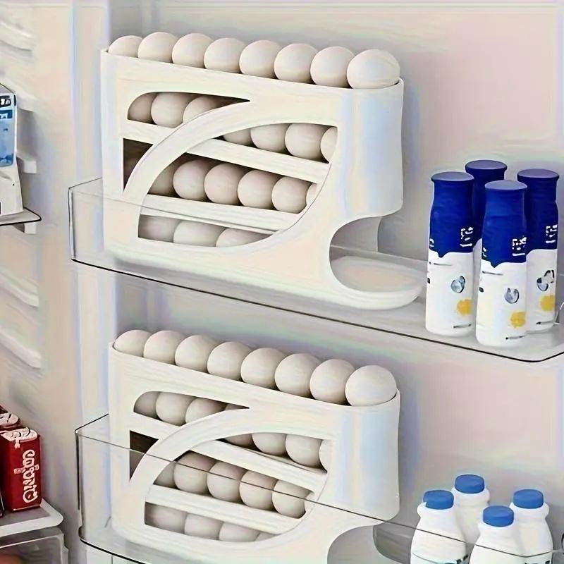 One automatic egg filling rack for the refrigerator. It slides down automatically. Saves effort and space. Large capacity