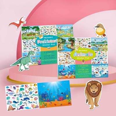 Children's Sticker Boys and Girls DIY Dinosaur Transportation Flower Fairy Princess Sticker Pad - Reusable Sticker Book