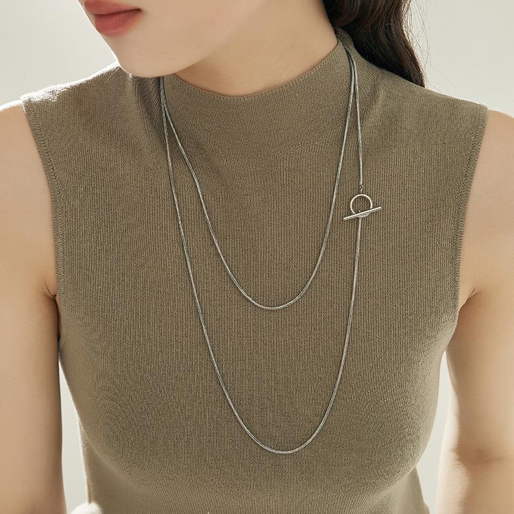 

Удлиненное ожерелье из змеиной кости, женская однотонная высококачественная универсальная цепочка на ключицу, многофункциональная цепочка для свитера