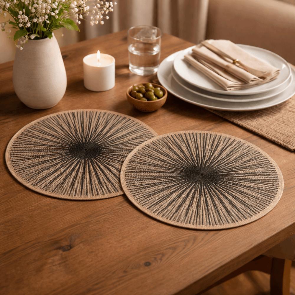 4PCS Bohemia Round  Burlap Macrame Placemats Ray Pattern Dinnerware Mat Jute Tableware Mat  Hotel
