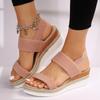 Plus Size Elastic Band Wedge Sandals, Women's Summer 2025, Slip-on Thick Sole Open Toe Sandals
