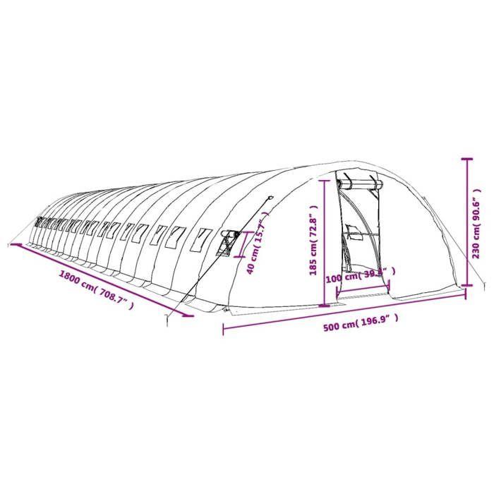 VidaXL Greenhouse with Green Steel Frame 90 M² 18x5x2.3 M, Polytunnel, Cold Frame, Tomato Greenhouse, Garden Greenhouse, 3188090