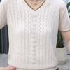 V-neck Hollow Jacquard Knitted Shirt Short Sleeved Summer Versatile Thin Top