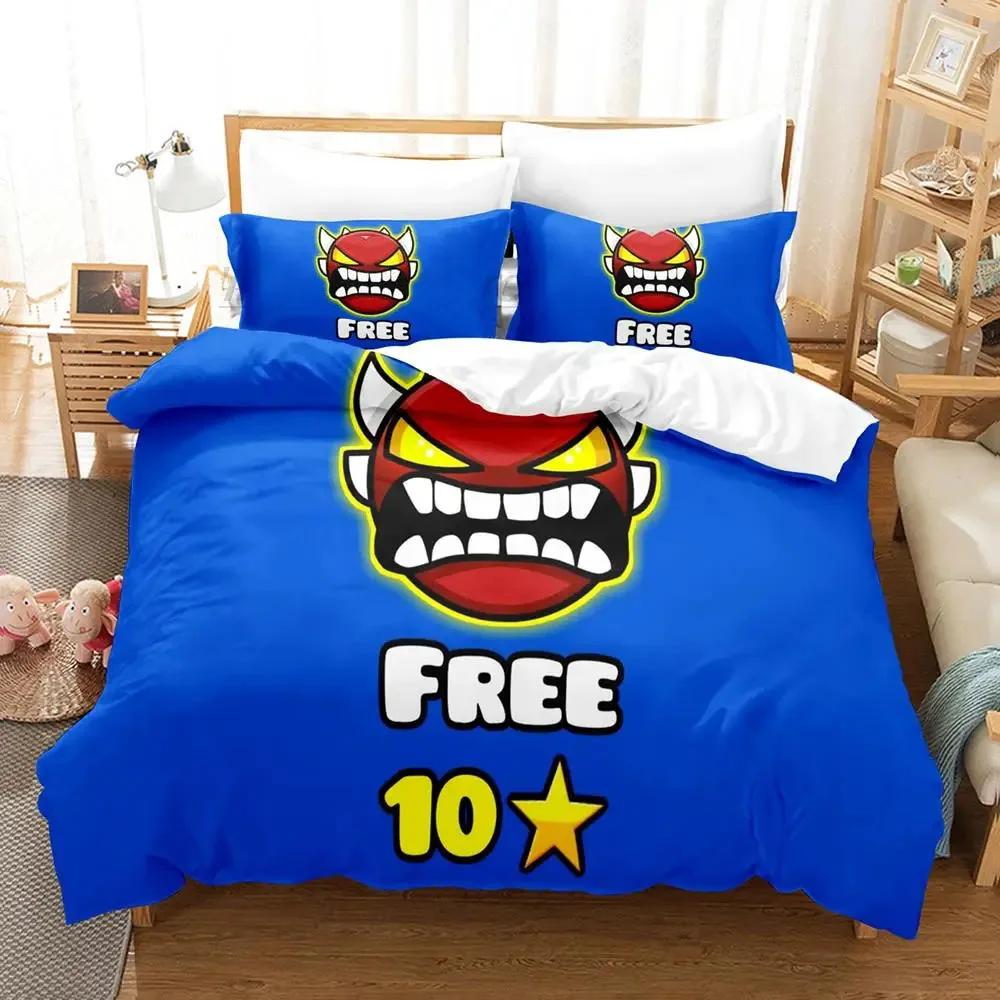 Angry Geometry Dash 3D Printed Cartoon Duvet Cover Set For Kids Bedroom Single Double Queen King Size Quilt Cover Pillowcase