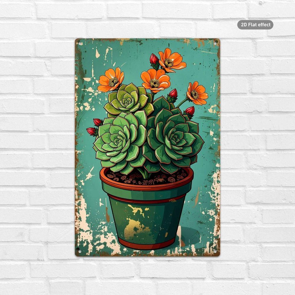 Vintage Metal Wall Poster – Floral Garden Decor, 20x30cm