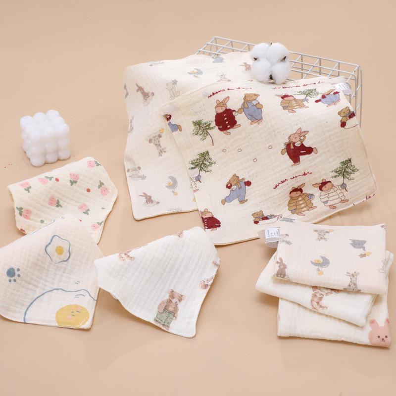 Baby Four-Layer Crepe Cotton Handkerchief - Printed Gauze Towel for Children
