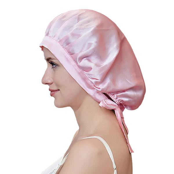 100% Mulberry Silk Bonnet Sleep Cap for Woman Night Hat 16 Momme with Adjustable Ribbons Hair Care