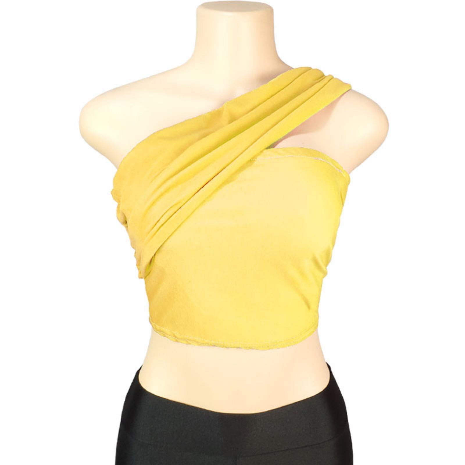 

Женская однотонная футболка с косыми плечами и короткий топ без рукавов M жёлтый