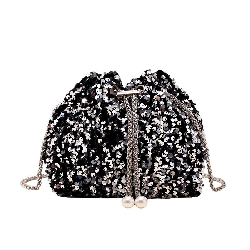 Fashion Personalized Sequined Bag Women's 2025 New Korean Version Bucket Bag Foreign Style Shoulder Bag Trendy Messenger Dinner Bag