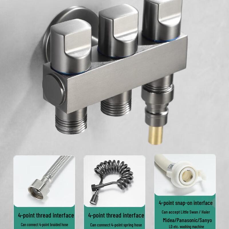 MDNG Серый оружейный 3-ходовой угловой кран с краном для стиральной машины