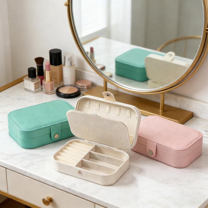 Tragbare Schmuckschatulle mit mehreren Fächern und Samtfutter - Reisefreundlicher rosa Schmuckorganizer für Accessoires