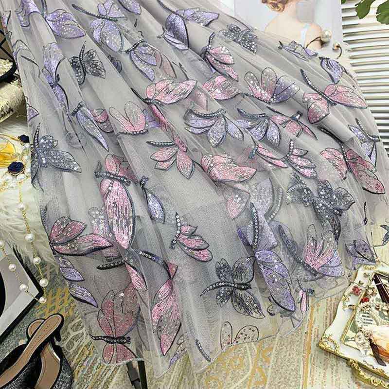   Women Summer Sequin Embroidered Mesh Skirt Loose Thin Casual Double Layer Skirt