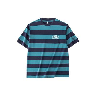 Striped Round Neck Loose Short Sleeve T-Shirt Men Tops Bamboo-Green Midnight-Blue 152428129-2