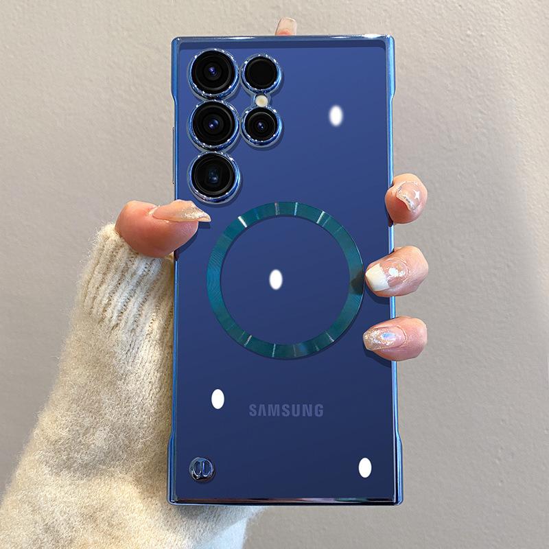 Die Samsung S25Ultra Galvanisierte Randlose Handyhülle S24+ wird mit einer transparenten, dünnen Hartschale mit einer Glaslinsenfolie geliefert.