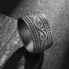 Bague tribale vintage usée à large bande en acier titane pour homme - Accessoire personnalisé
